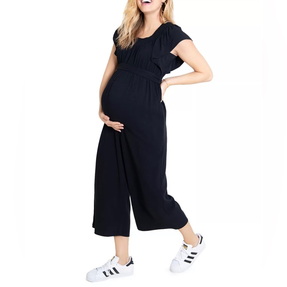 New Ingrid & Isabel Flutter Sleeve Maternity Jumpsuit black Wide Leg